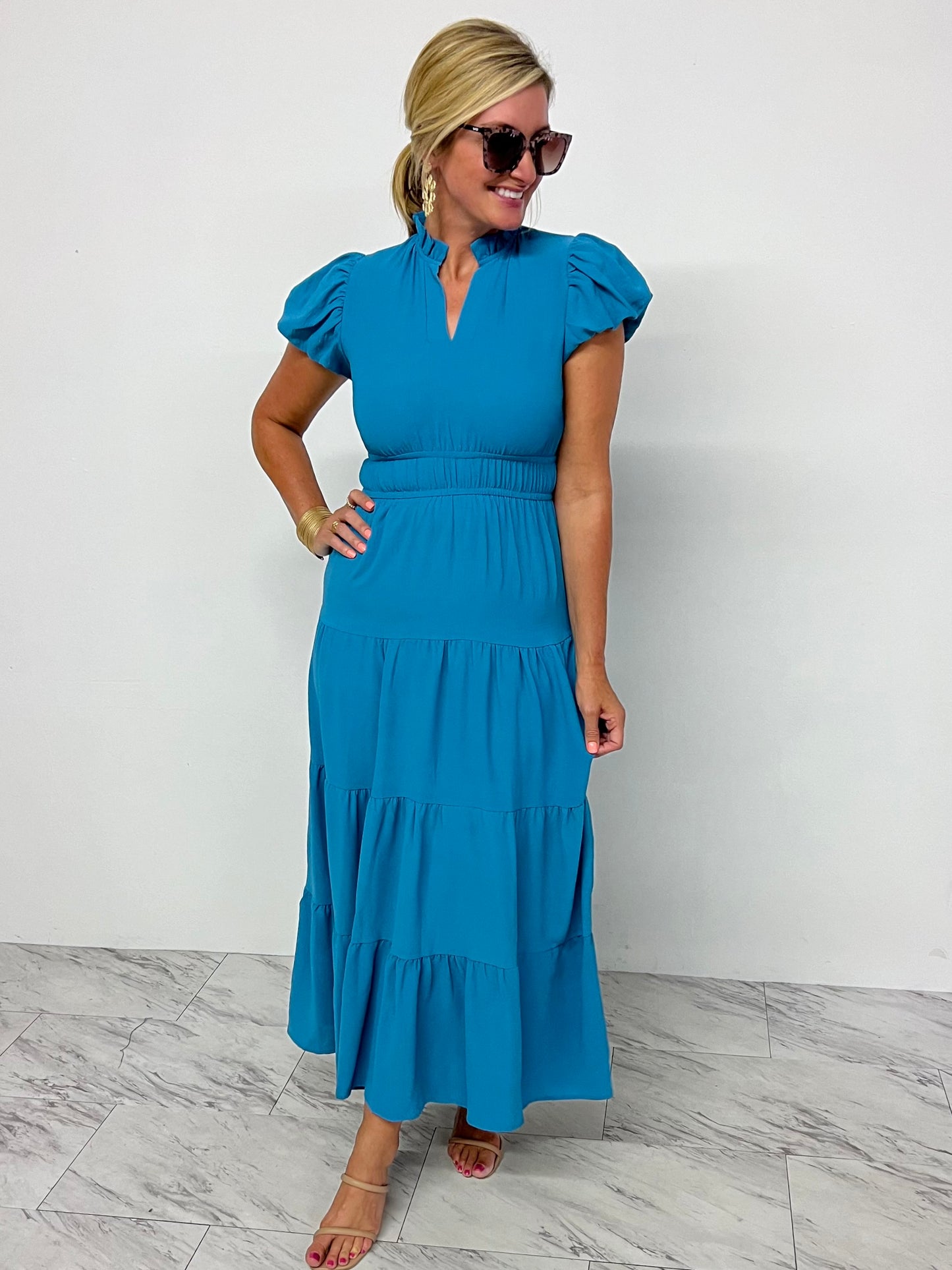 Carson V.Neck Maxi Dress (Turquoise) - FINAL SALE