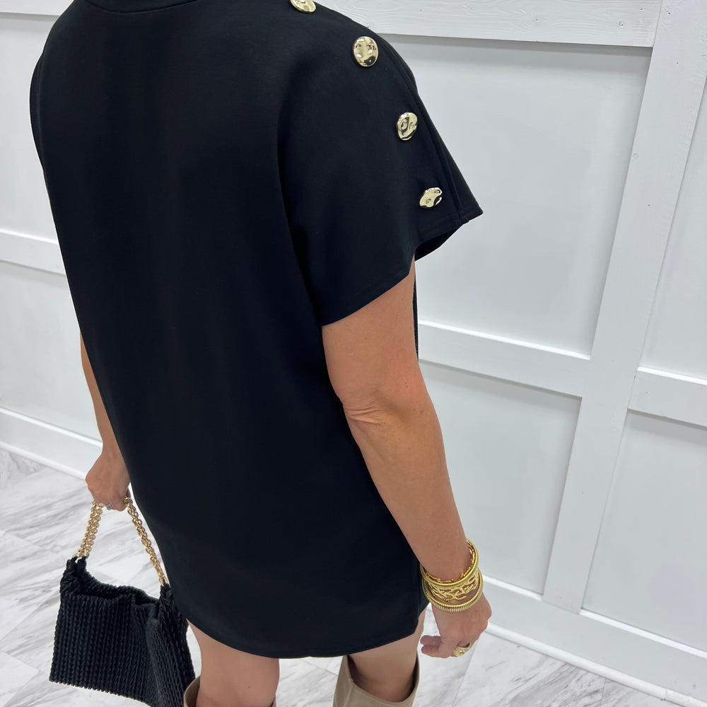 
                  
                    Essential Black Button Shoulder Dress
                  
                