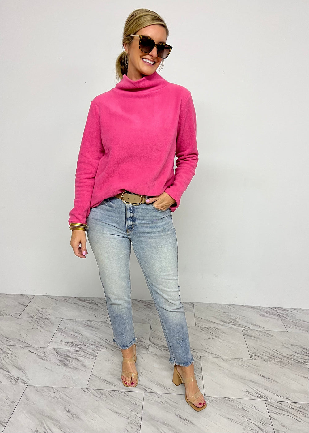 The Hampton Fleece Funnel Neck Top (Hot Pink) - FINAL SALE