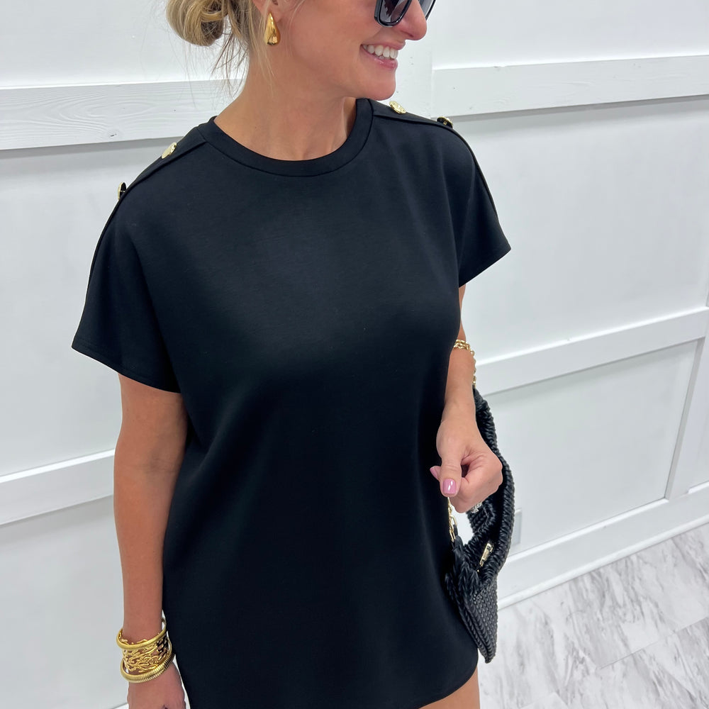 
                  
                    Essential Black Button Shoulder Dress
                  
                
