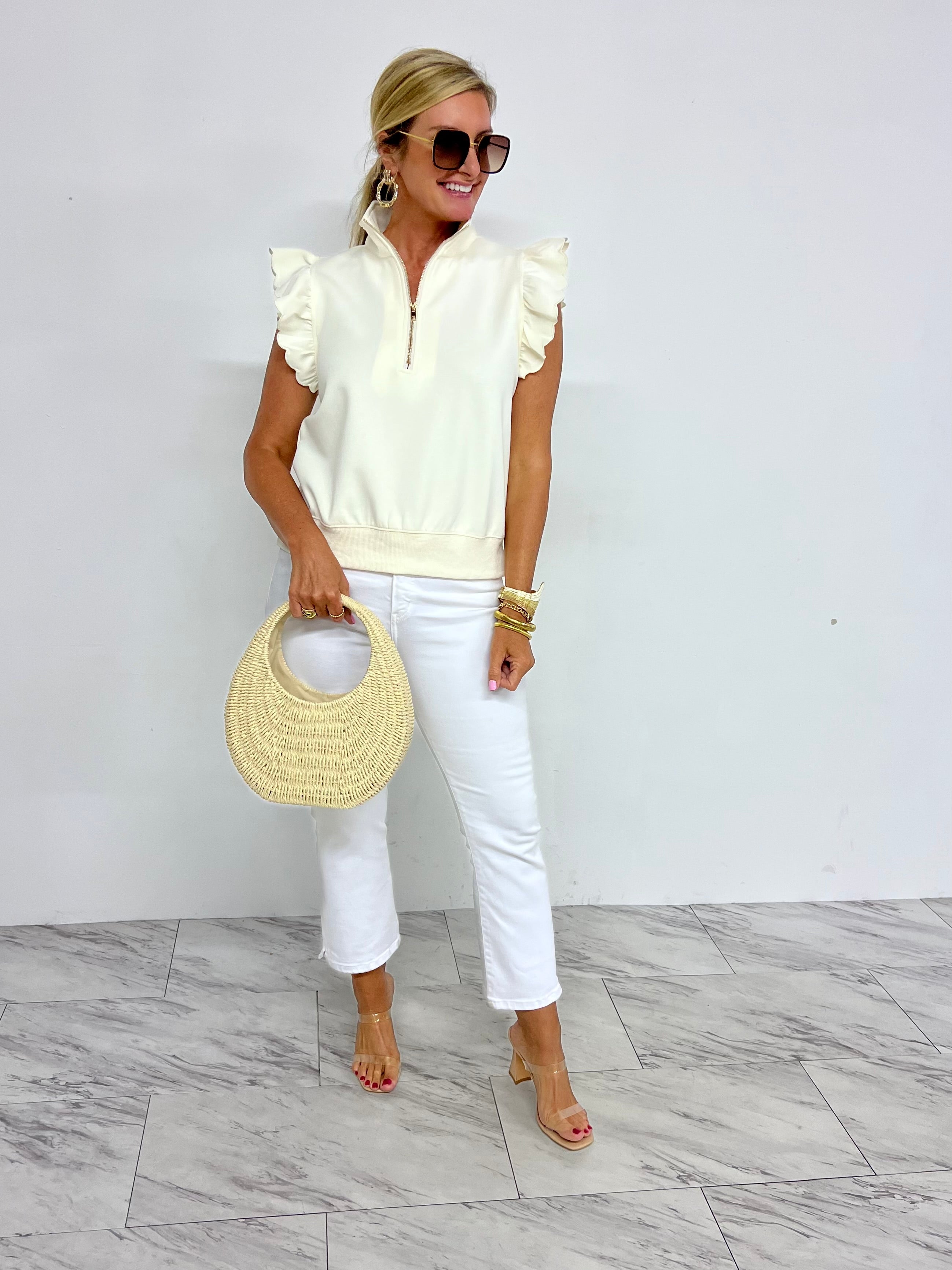 Adley Scallop + Zipper Top (Cream) – shop chartreuse