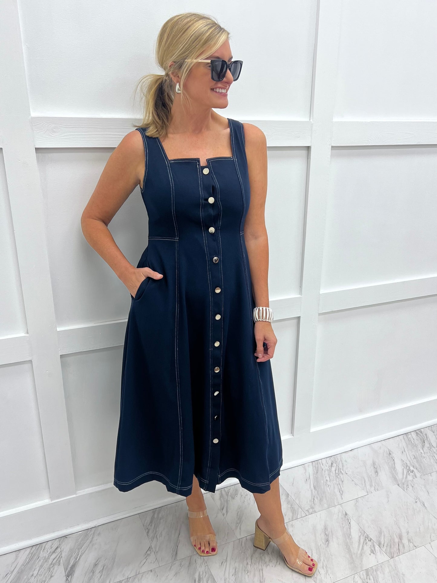 Midnight Button Front Midi Dress Midnight Button Front Midi Dress