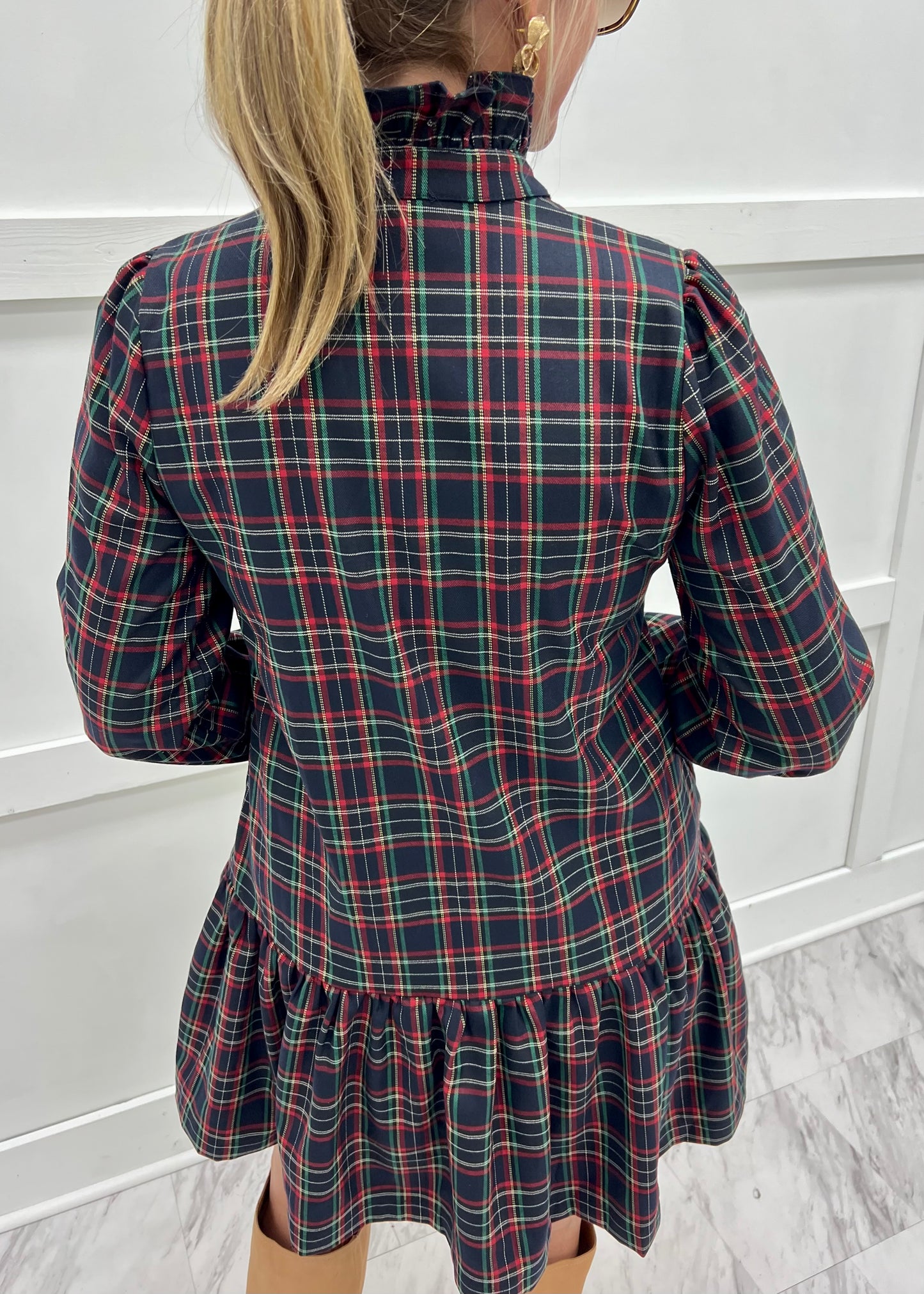 Dashing Dreams Plaid Dress (Navy)