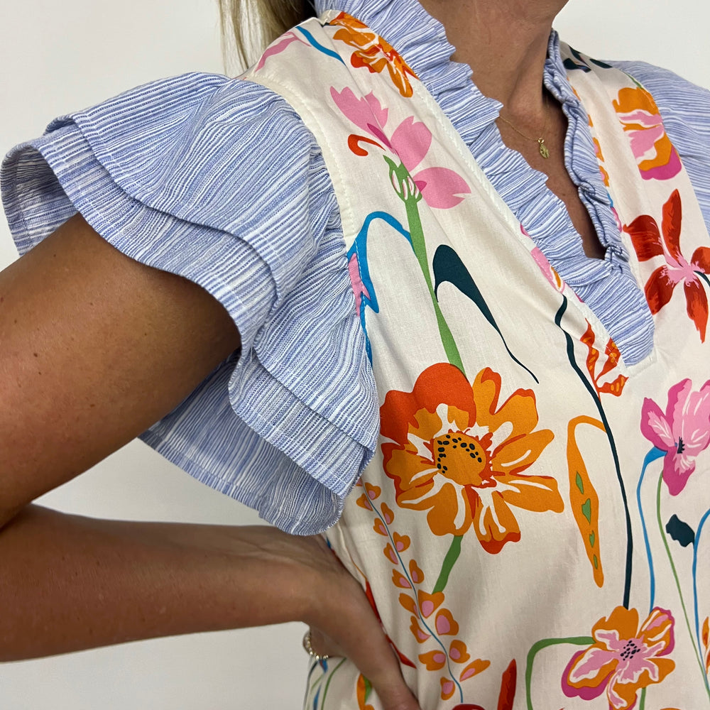 Live Your Dreams Flower + Ruffle Top-FINAL SALE
