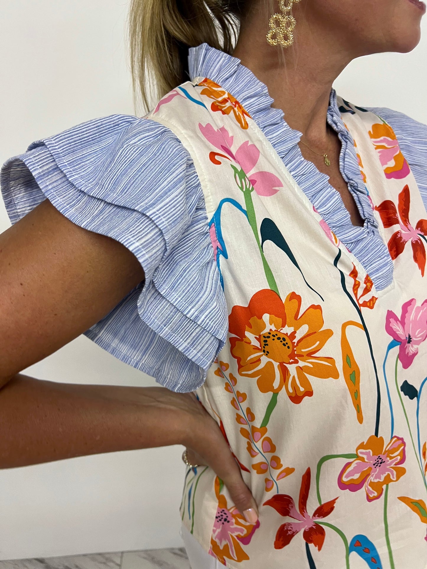 Live Your Dreams Flower + Ruffle Top-FINAL SALE