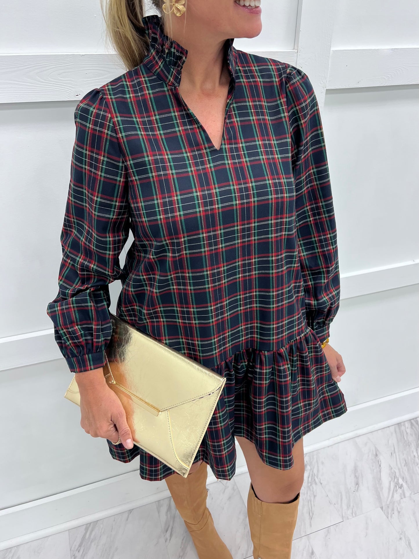 Dashing Dreams Plaid Dress (Navy)