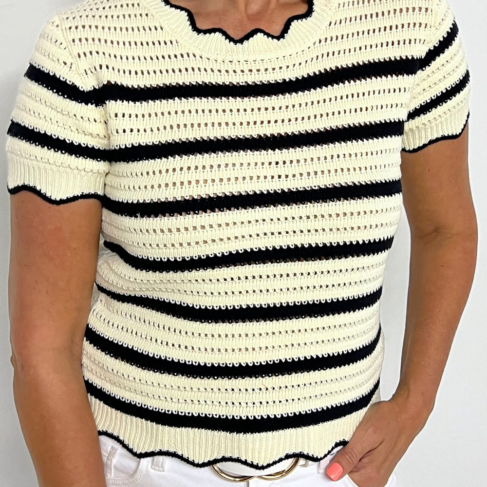 Sadie Stripe Short Sleeve Sweater (black) - FINAL SALE