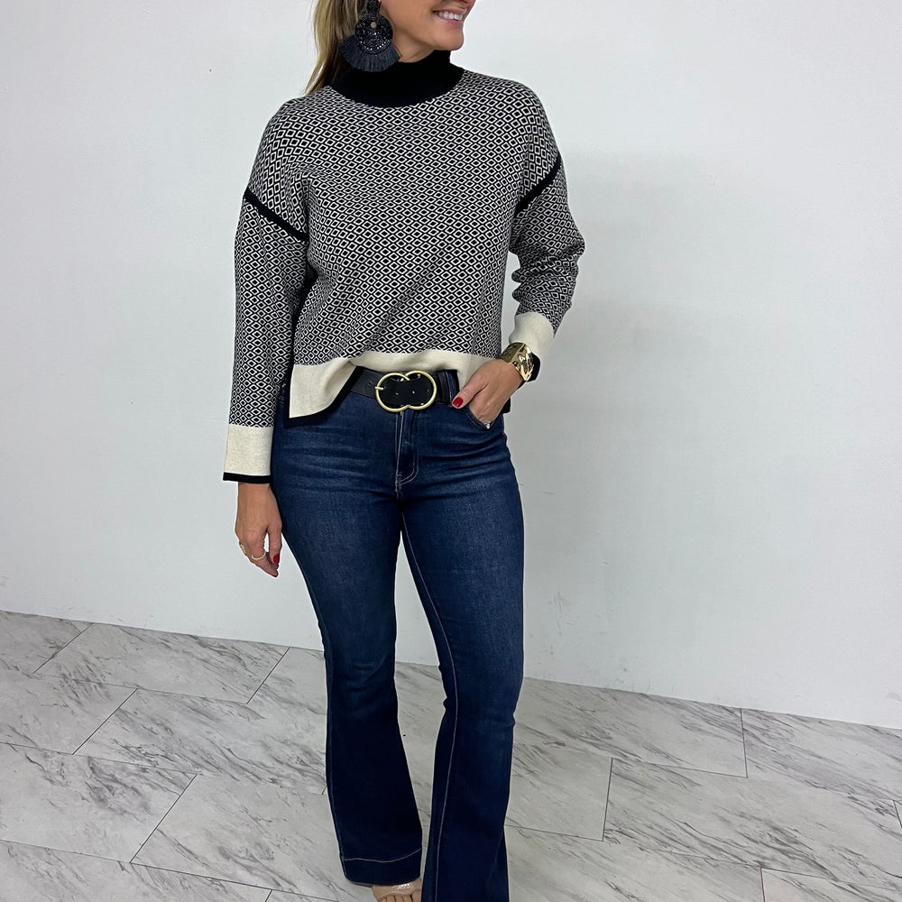 Diamond Mock Neck Sweater