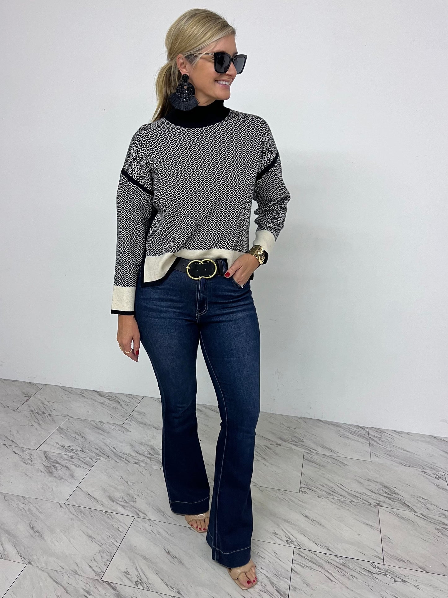 Diamond Mock Neck Sweater