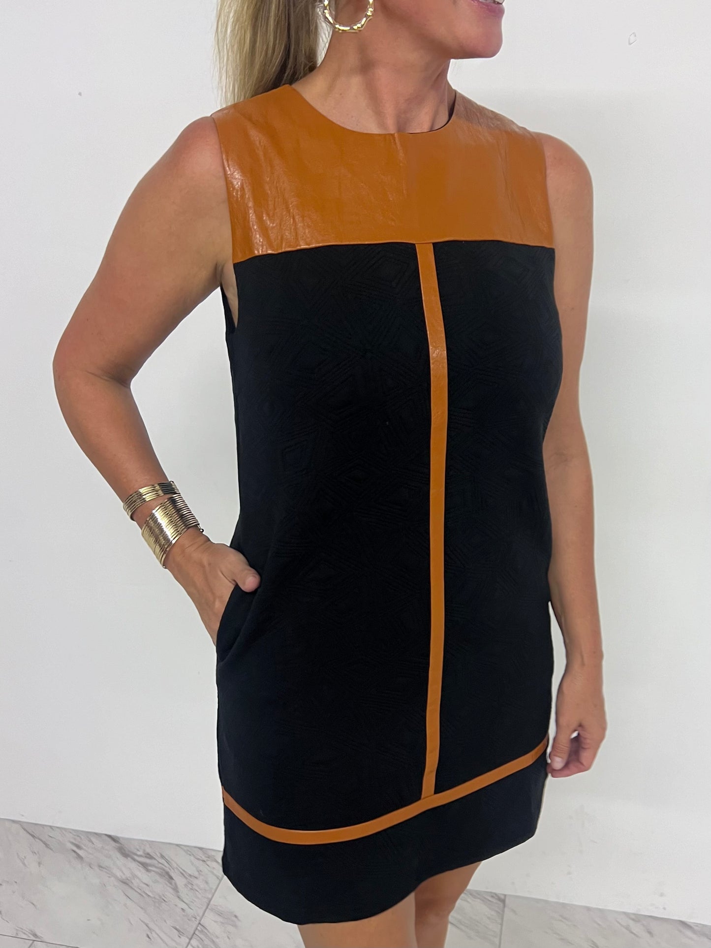 Lexington Leather + Textured Dress (Black)