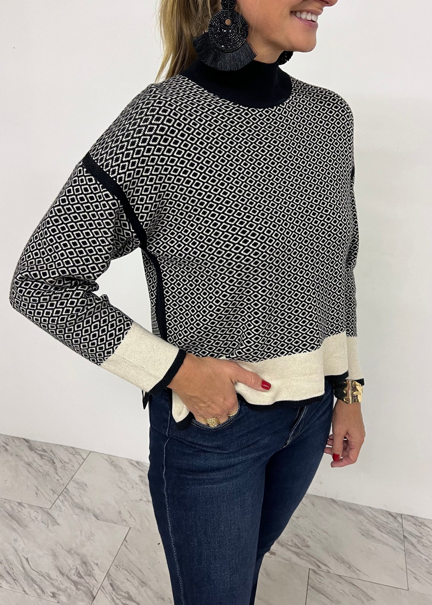 Diamond Mock Neck Sweater