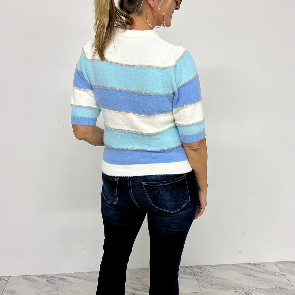 
                  
                    Atlantic Blue Stripe Short Sleeve Sweater
                  
                