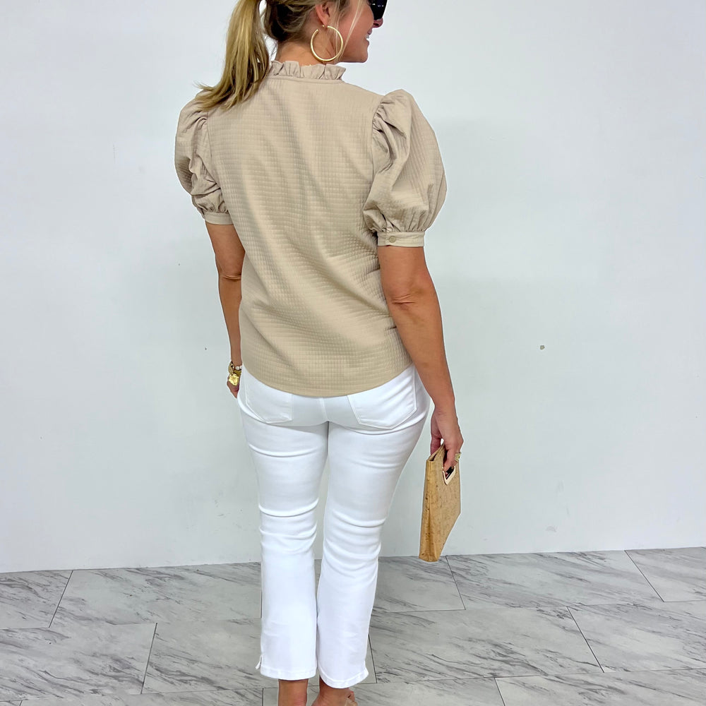 
                  
                    Lexi Textured Puff Sleeve Top (Beige)
                  
                