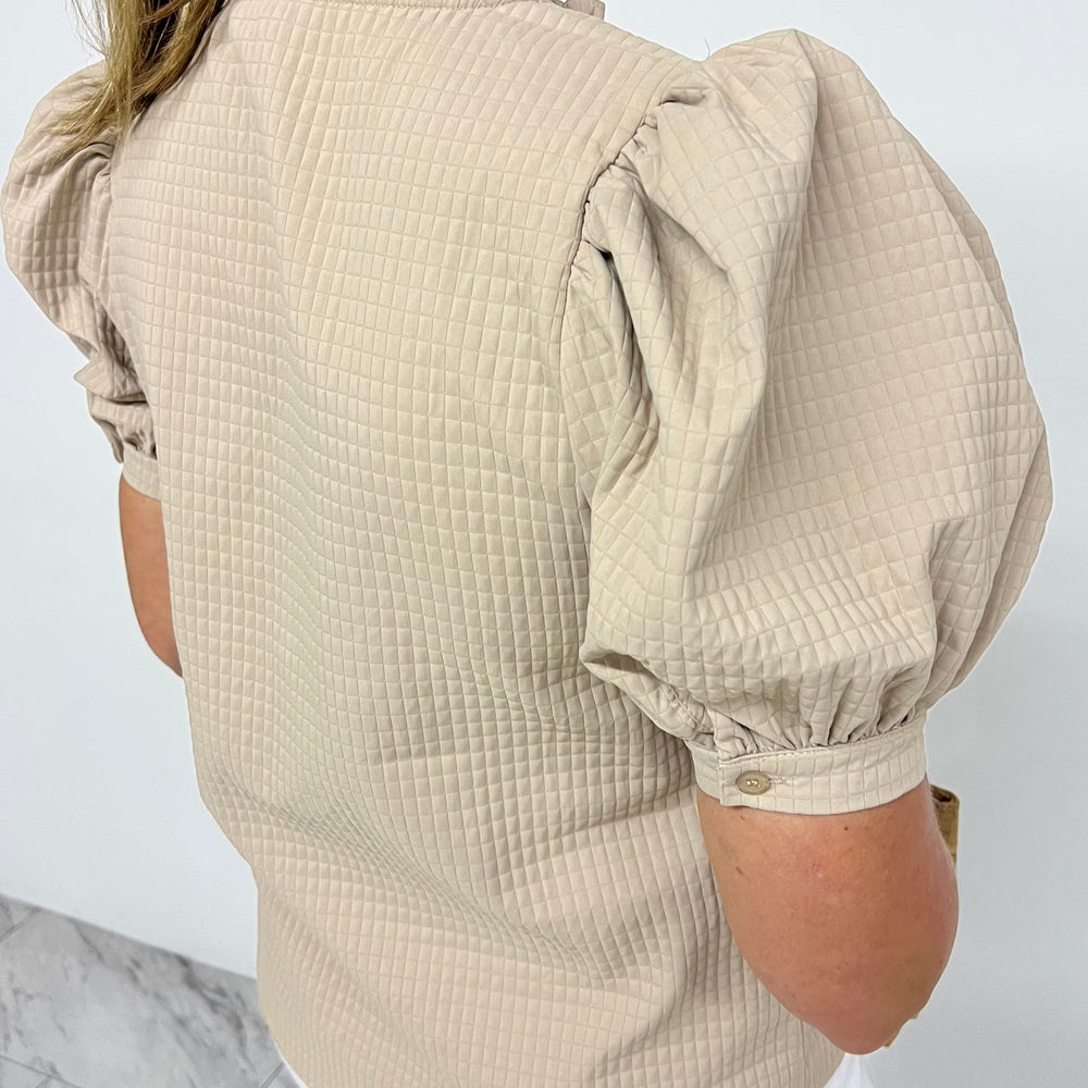 
                  
                    Lexi Textured Puff Sleeve Top (Beige)
                  
                