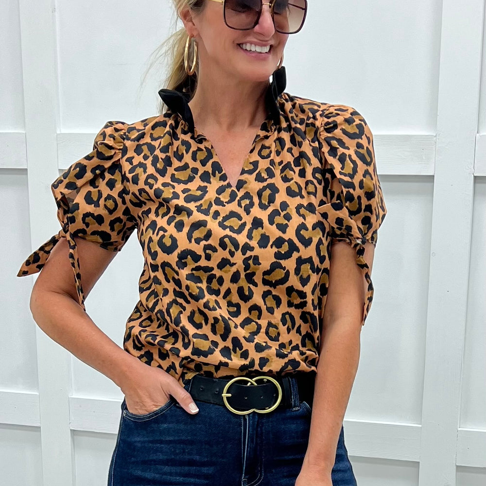 Chandler Cheetah Tie Sleeve Top