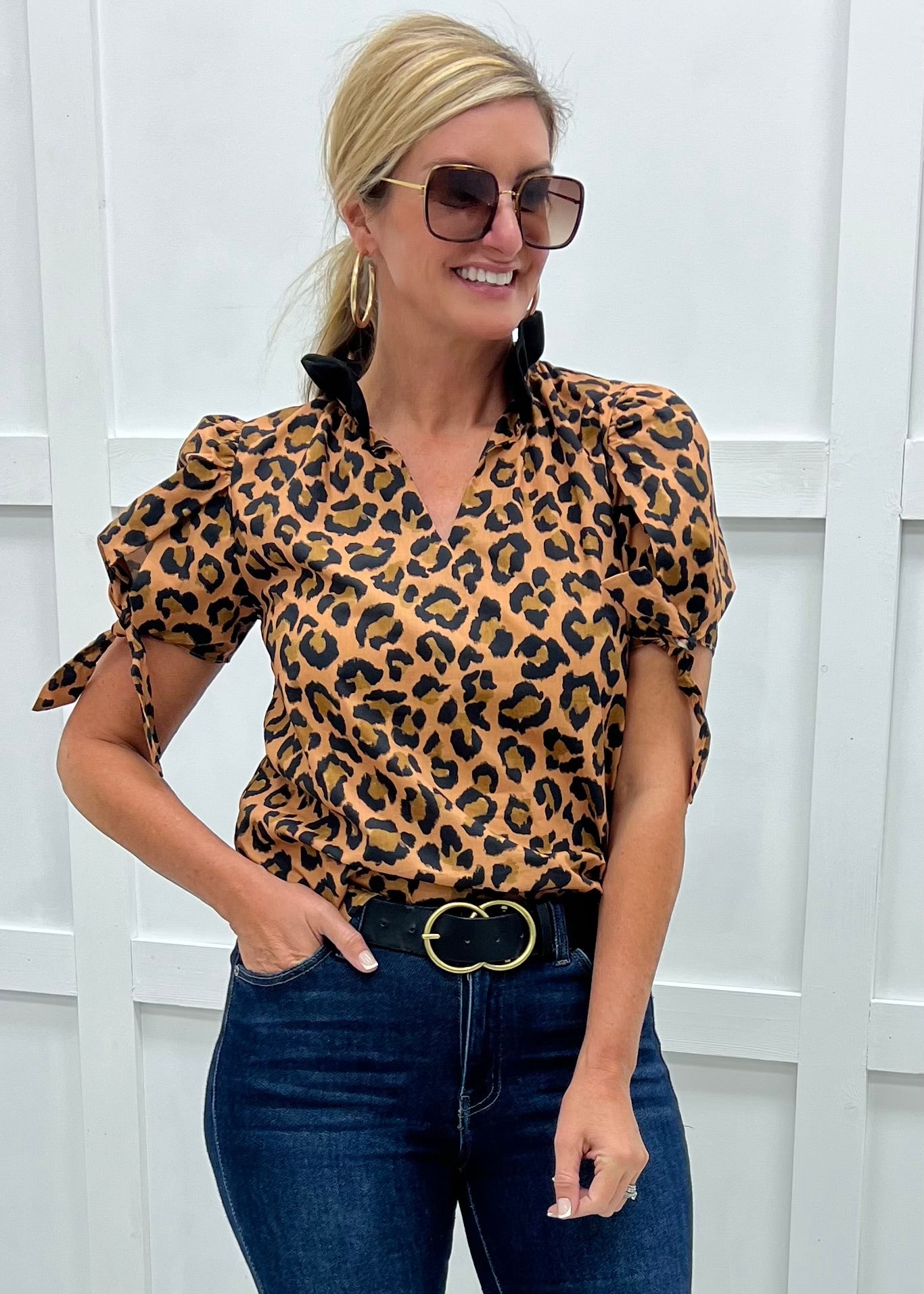 Chandler Cheetah Tie Sleeve Top