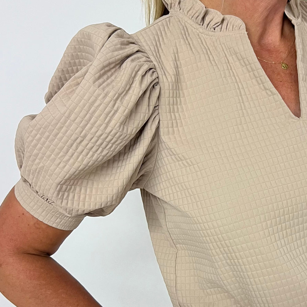 
                  
                    Lexi Textured Puff Sleeve Top (Beige)
                  
                