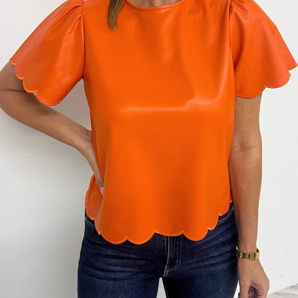 Sadler Scallop + Leather Top-FINAL SALE