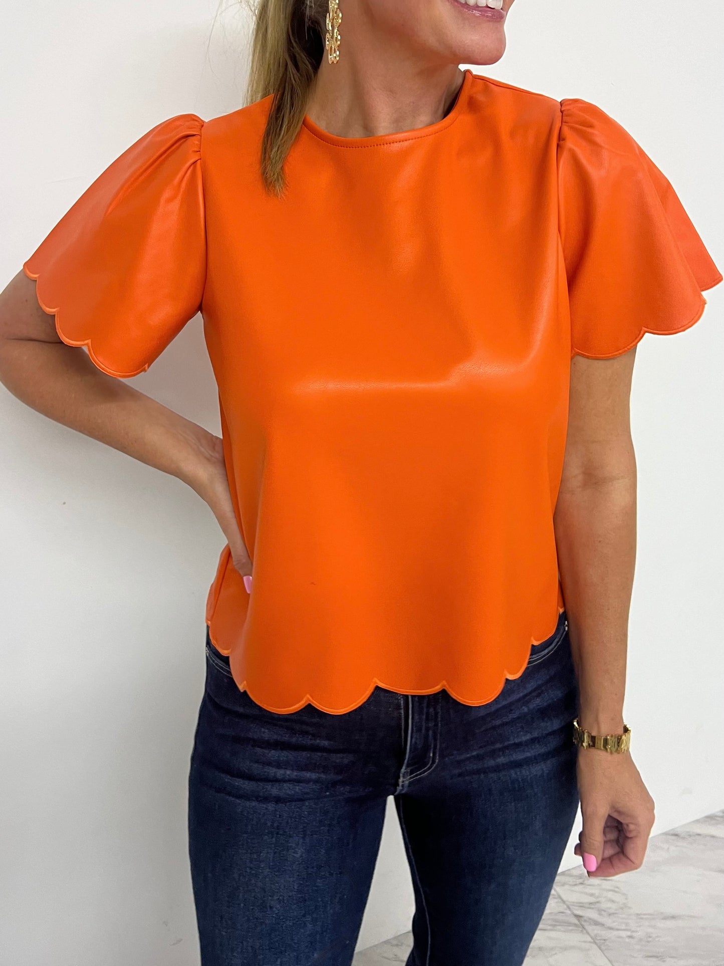 Sadler Scallop + Leather Top-FINAL SALE