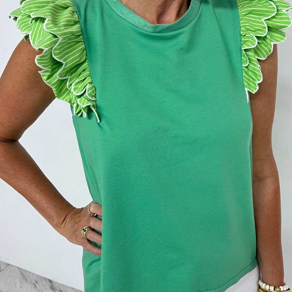 Spritz Scallop + Stripe Top (Green)