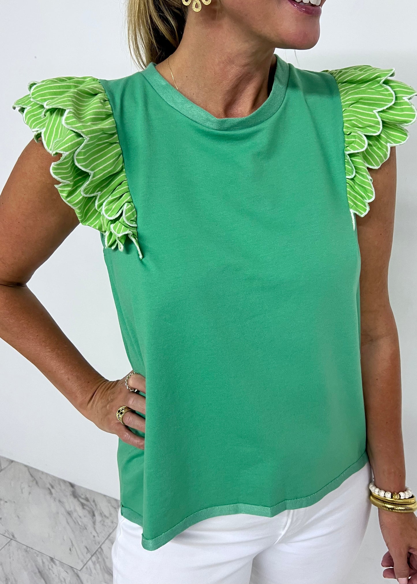 Spritz Scallop + Stripe Top (Green)
