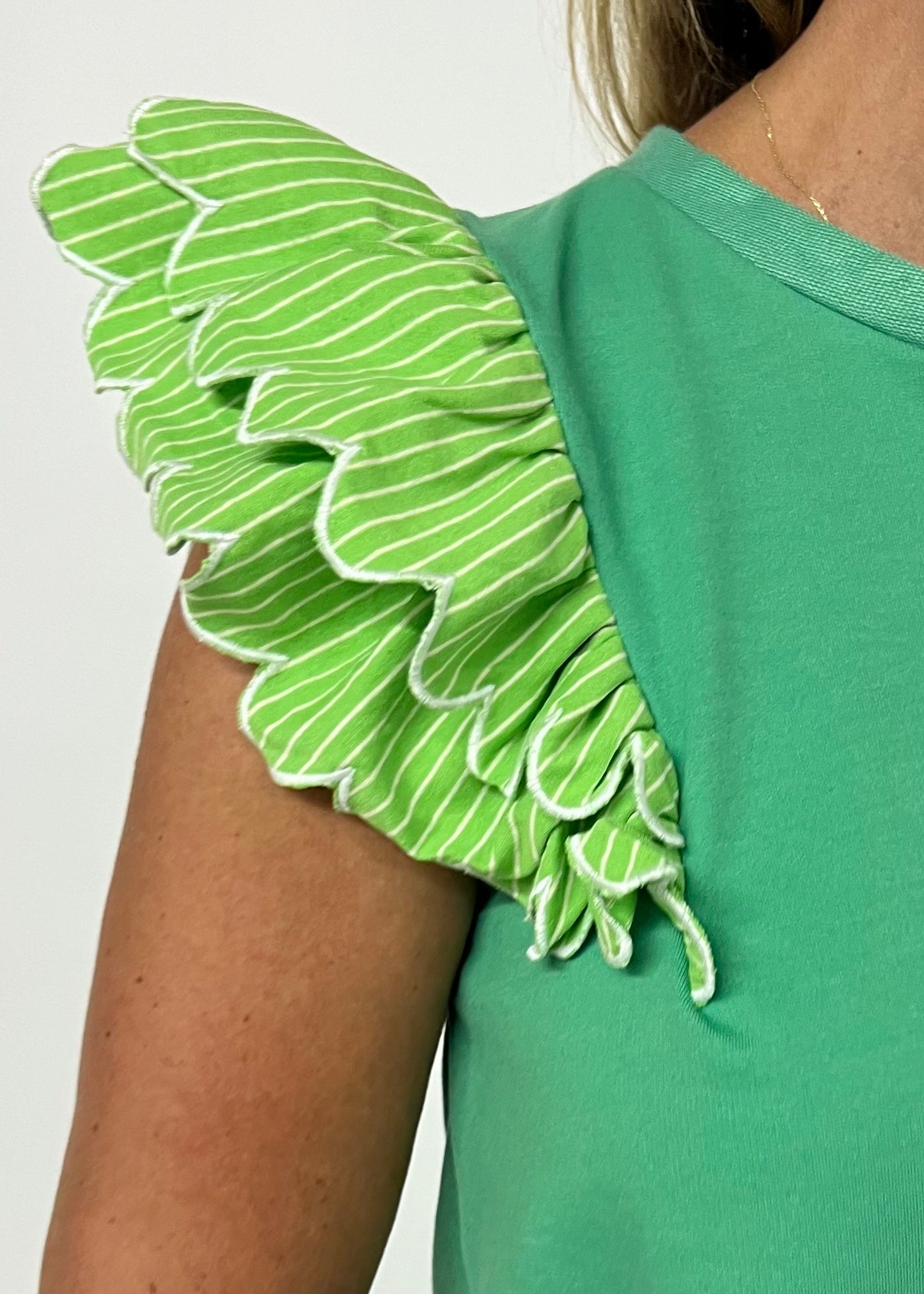 Spritz Scallop + Stripe Top (Green)