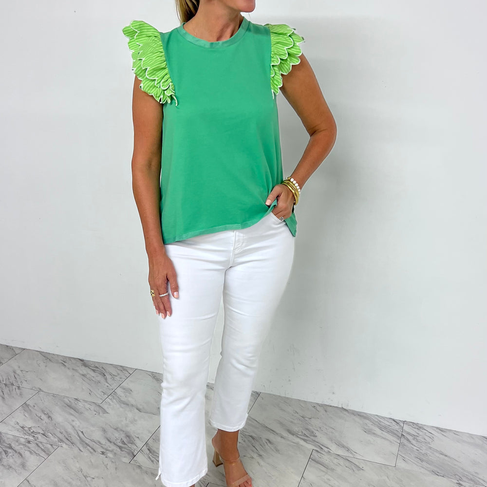 
                  
                    Spritz Scallop + Stripe Top (Green)
                  
                