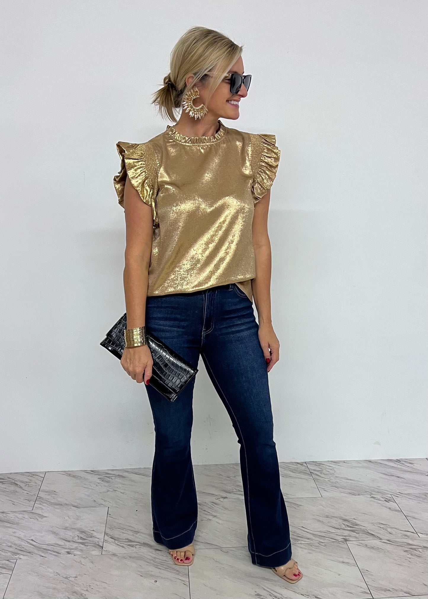 Sparks Fly Gold Shimmer Top