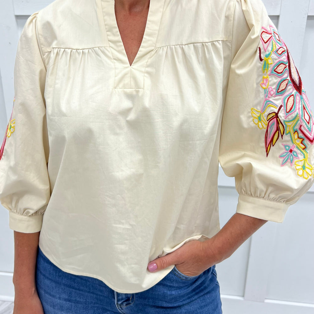 Calloway Embroidered Sleeve Top