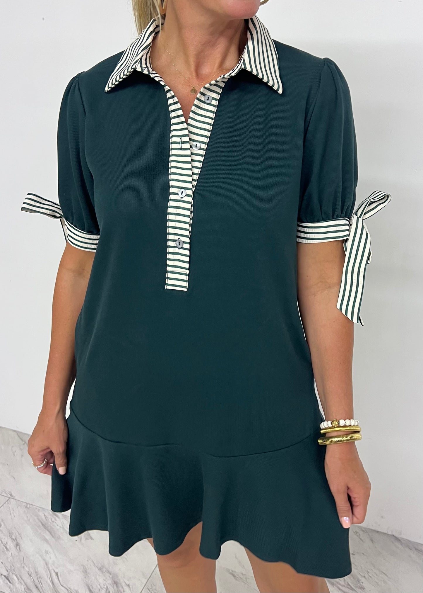 Waverly Stripe Detail Dress (Green)