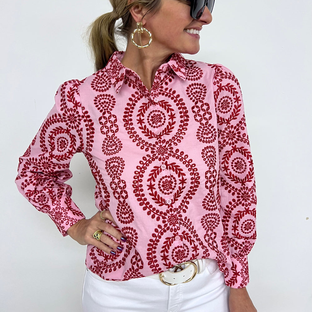 
                  
                    Val Pink + Red Embroidered Top
                  
                