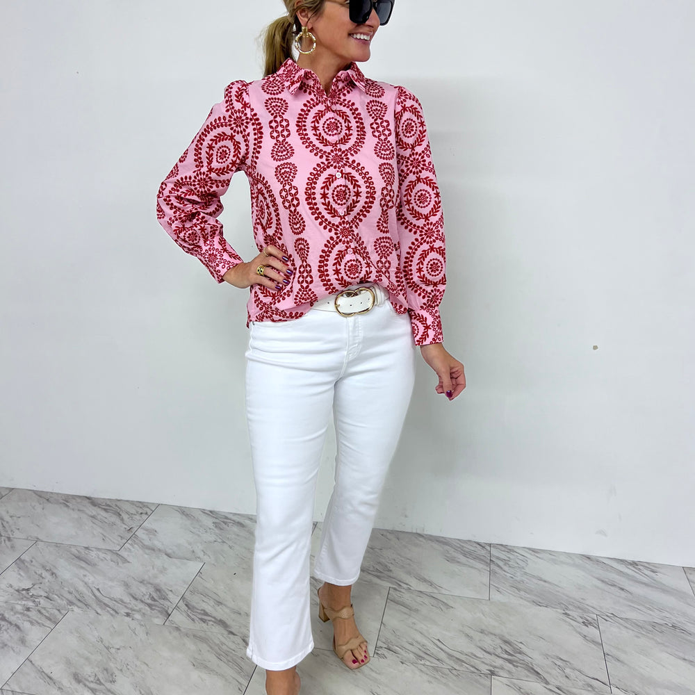 Val Pink + Red Embroidered Top