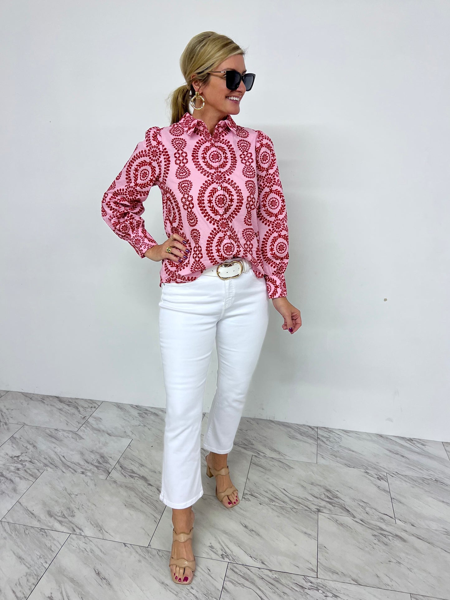 Val Pink + Red Embroidered Top