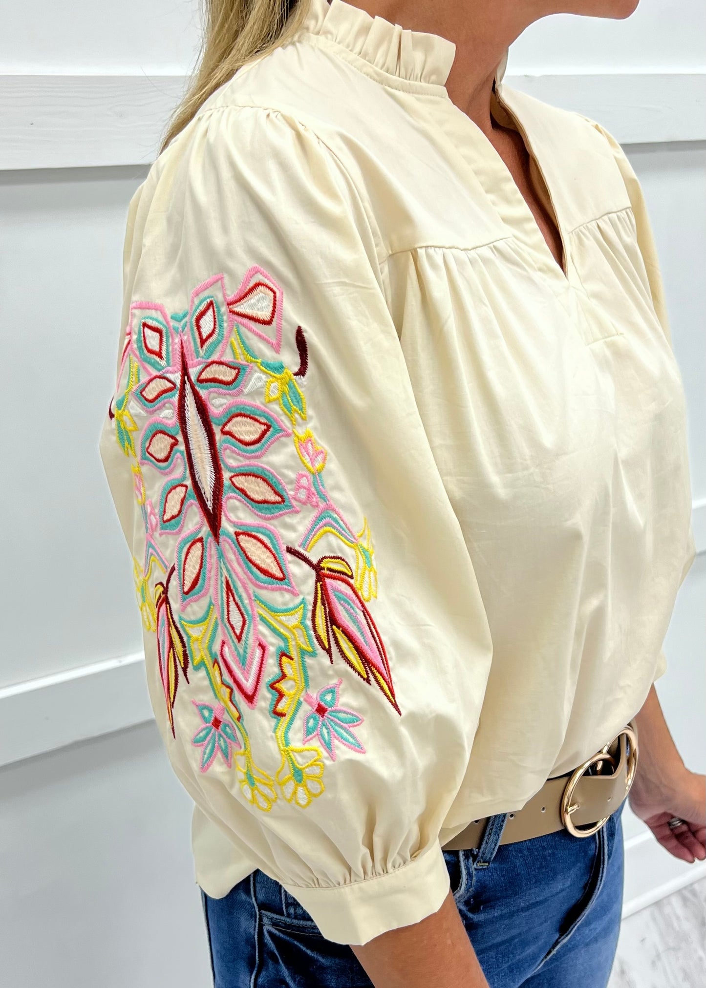 Calloway Embroidered Sleeve Top