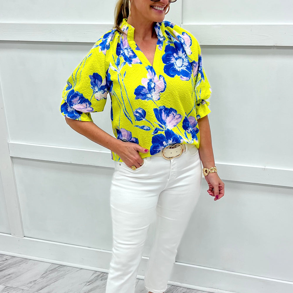 Alayna Floral + Scallop Top (Lime)