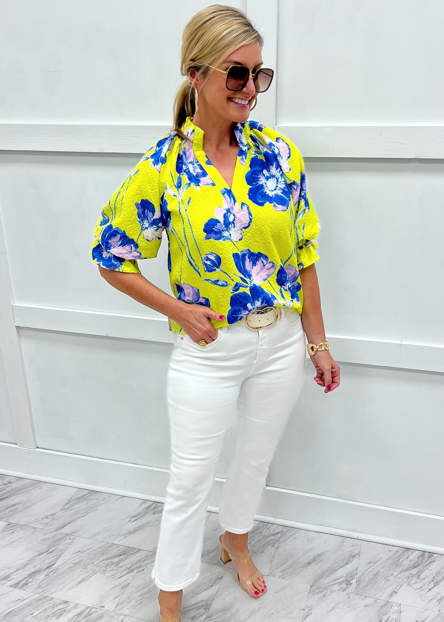 Alayna Floral + Scallop Top (Lime)