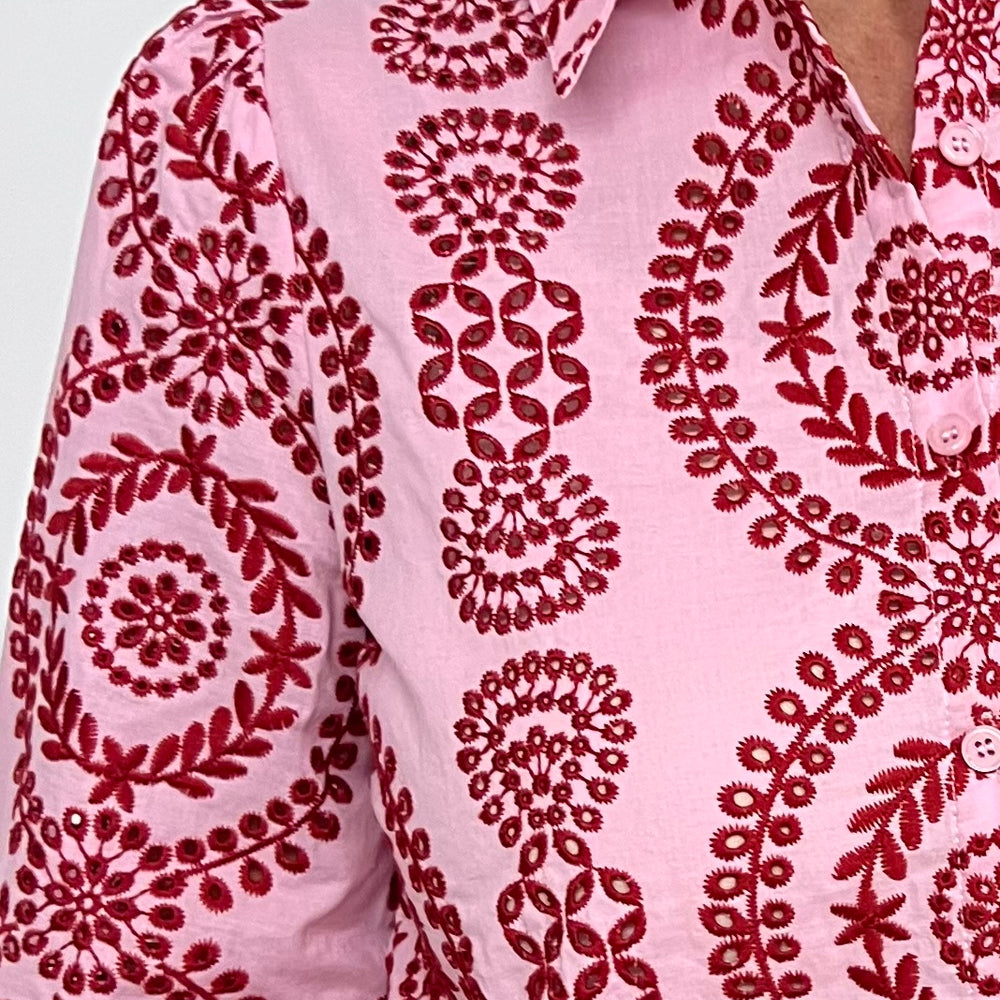 Val Pink + Red Embroidered Top