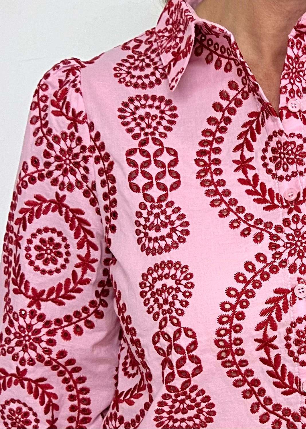 Val Pink + Red Embroidered Top