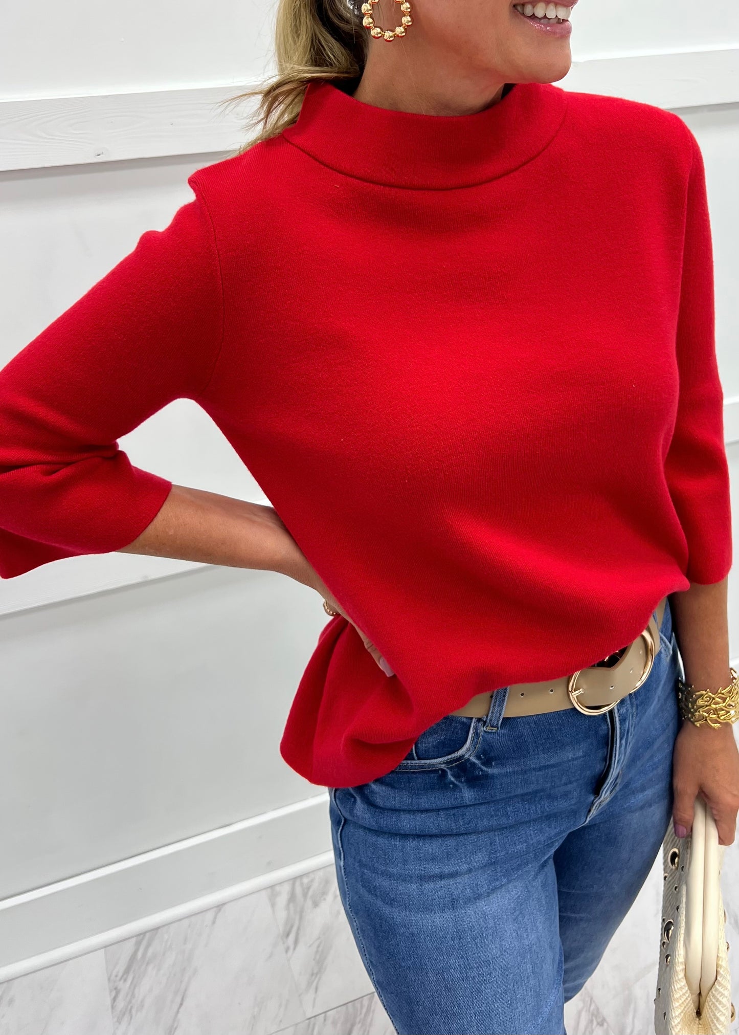Estelle Red Mock Neck Sweater