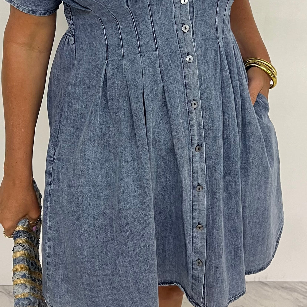Western Pintuck Denim Dress