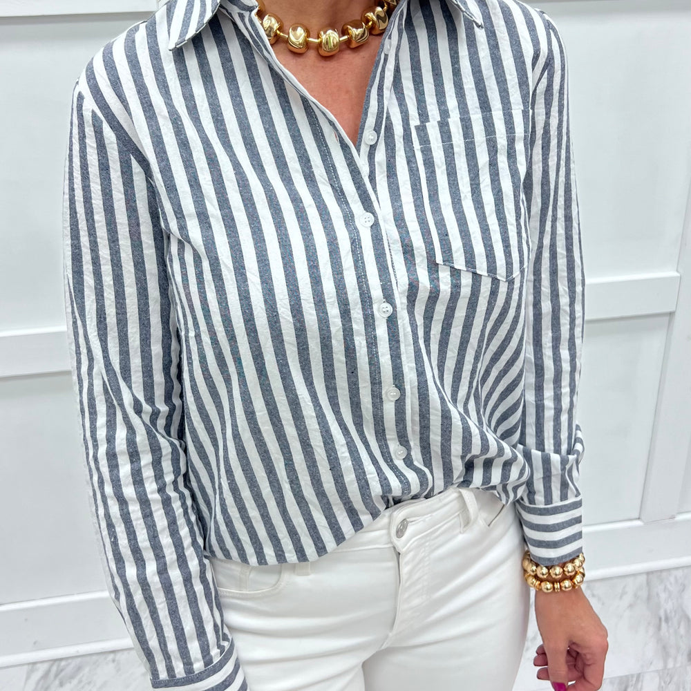 Pasha Button Front Top (Navy)