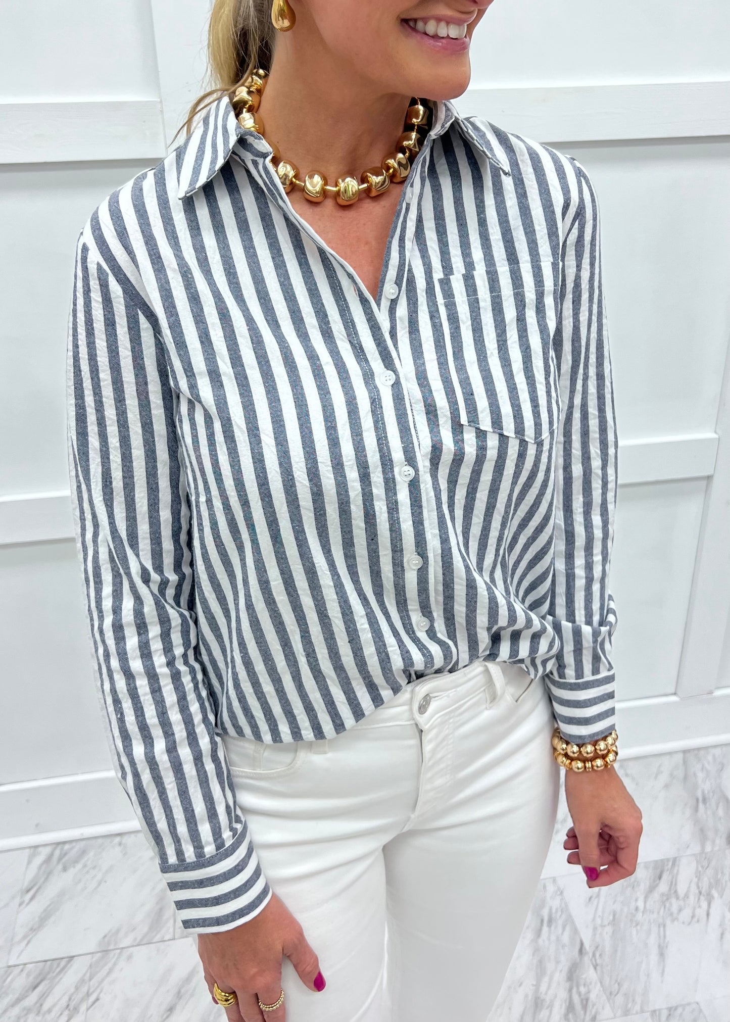 Pasha Button Front Top (Navy)