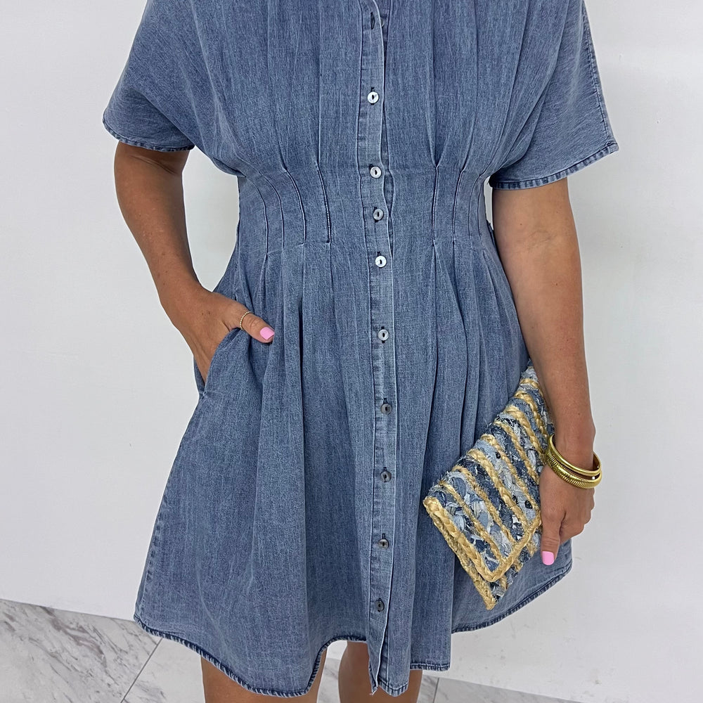 Western Pintuck Denim Dress