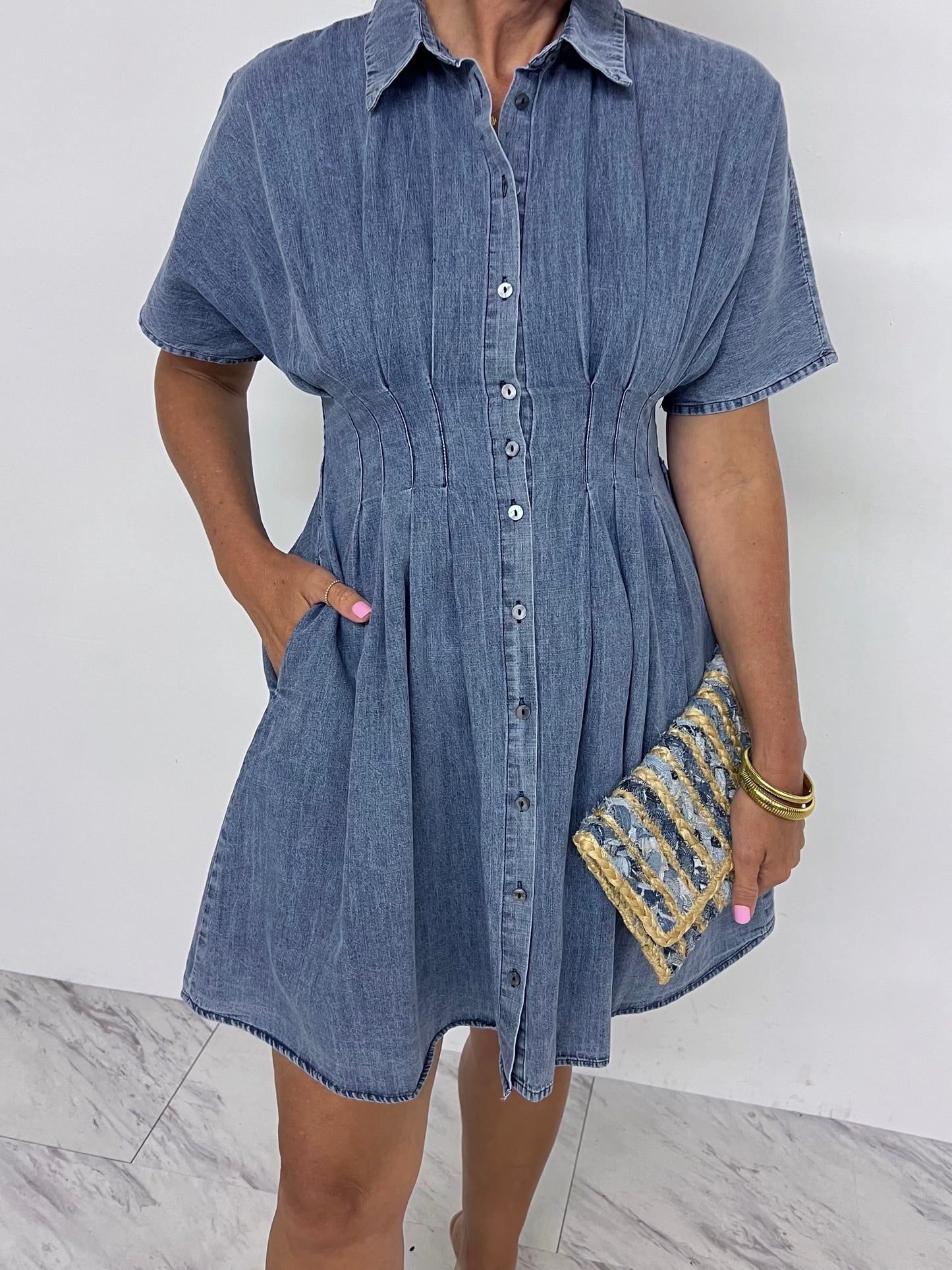 Western Pintuck Denim Dress