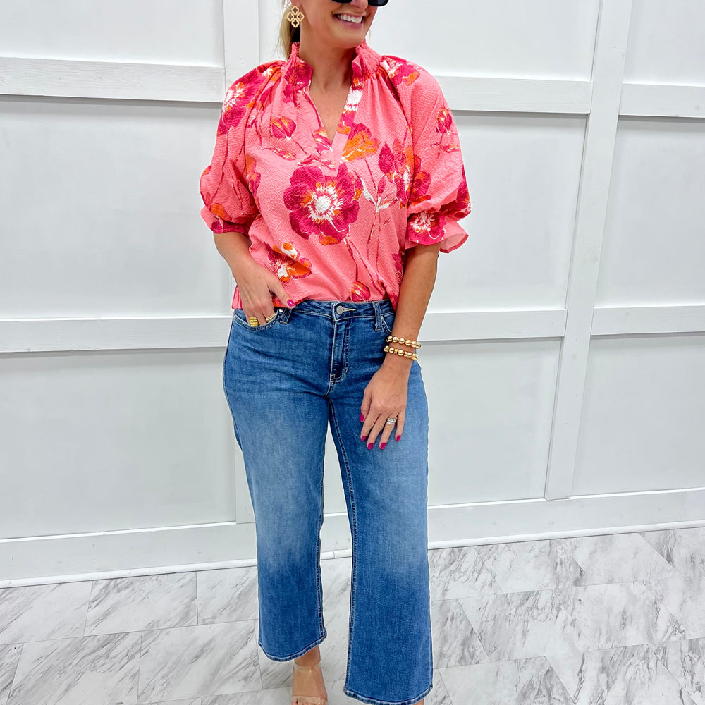 Alayna Floral + Scallop Top (Pink)