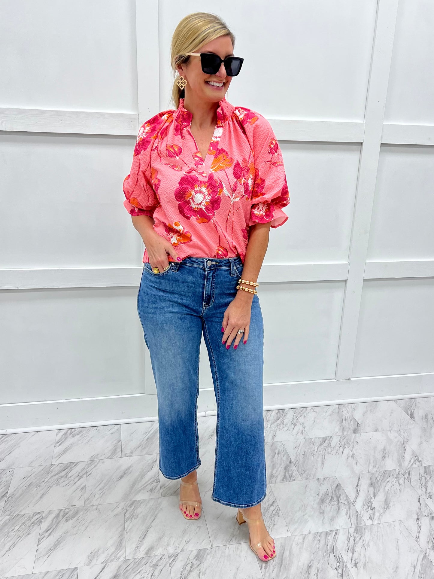 Alayna Floral + Scallop Top (Pink)
