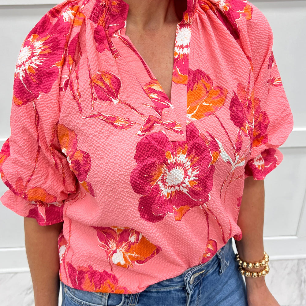 Alayna Floral + Scallop Top (Pink)