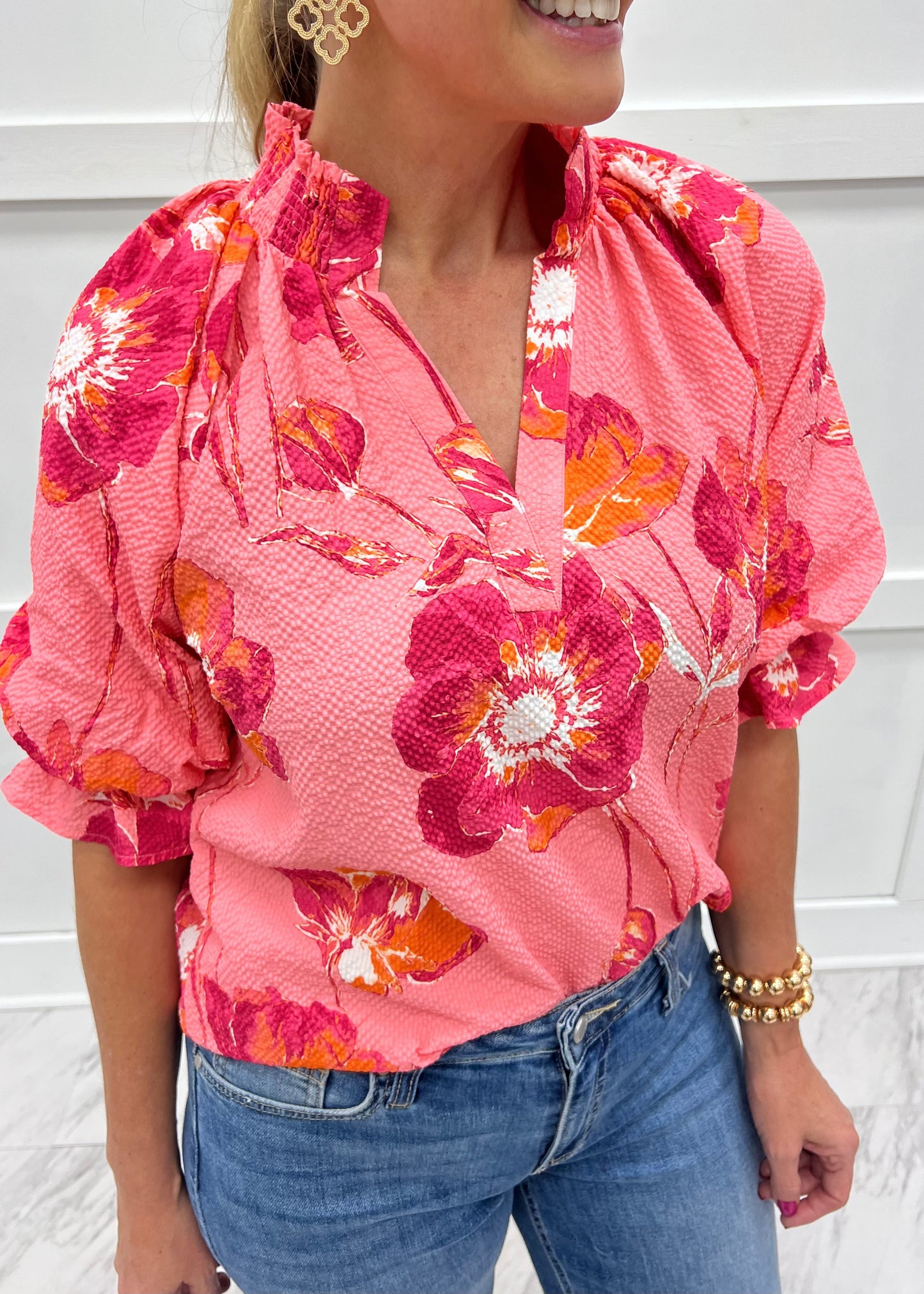 Alayna Floral + Scallop Top (Pink)