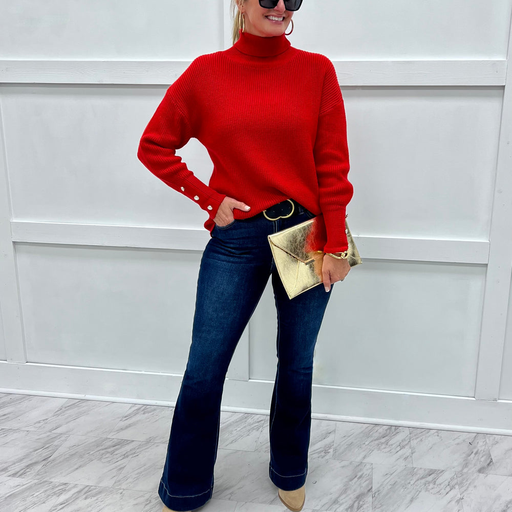 
                  
                    Ashlyn Button Sleeve Turtleneck Top (Red)
                  
                