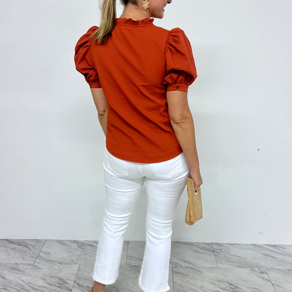 
                  
                    Lexi Textured Puff Sleeve Top (Rust)
                  
                